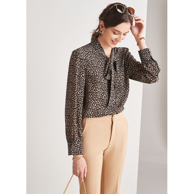 Silk shirt women's spring and summer popular streamer shirt mulberry silk new niche floral temperament commuter top
