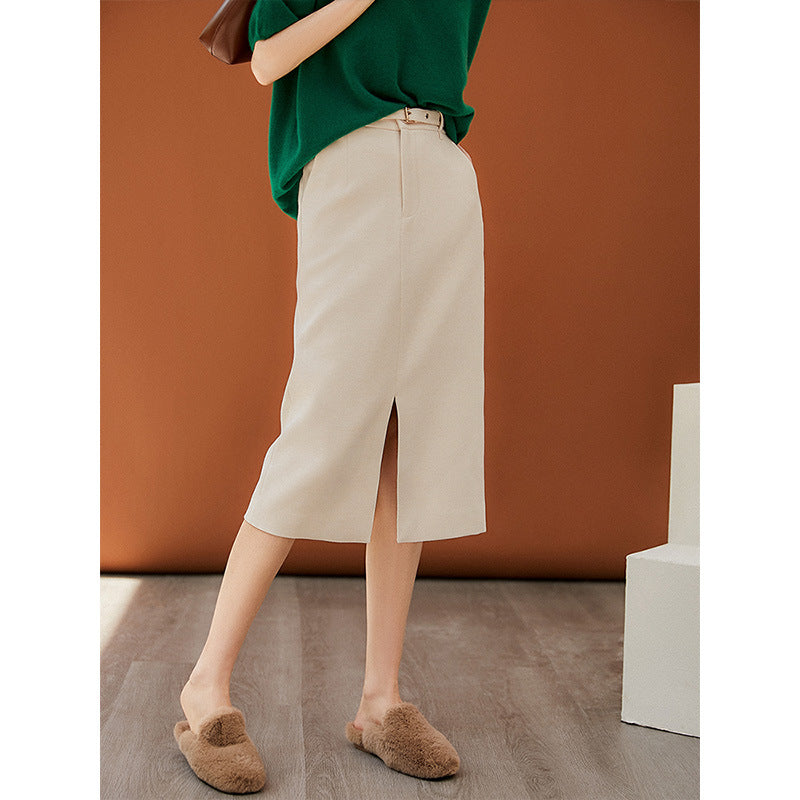 2025 Temperament split skirt, high waist fashion skirt spring and autumn new women's clothing, medium and long white skirt