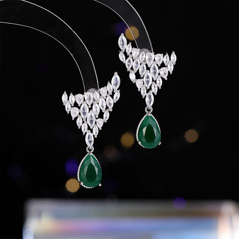2025 S925 Silver Needle Earrings Wholesale Tide popular New Heavy Industry Design Sense Geometric Triangle Fishtail Water Drop Zircon Earrings