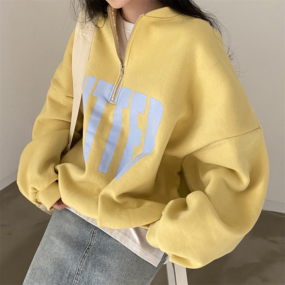 ZLLKL 2025 Wholesale baseball collar zipper sweater women's autumn women's clothing loose thickened thin Korean velvet large size spring and autumn