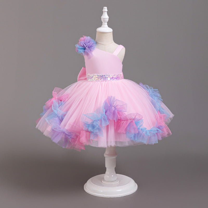 ZllKl Girls' Dress High-Grade Pettiskirt Catwalk Evening Dress Children's Chorus Clothing Performance Children Princess Dress