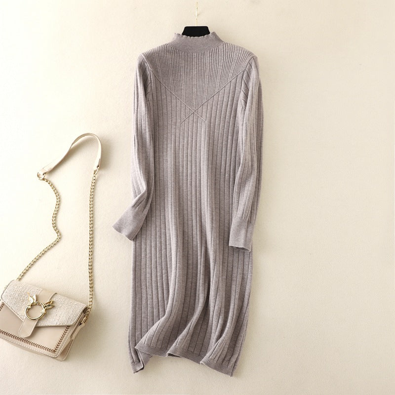 ZllKl New autumn and winter new slim-fitting and thin base medium and long semi-turtleneck sweater skirt with knitted dress inside