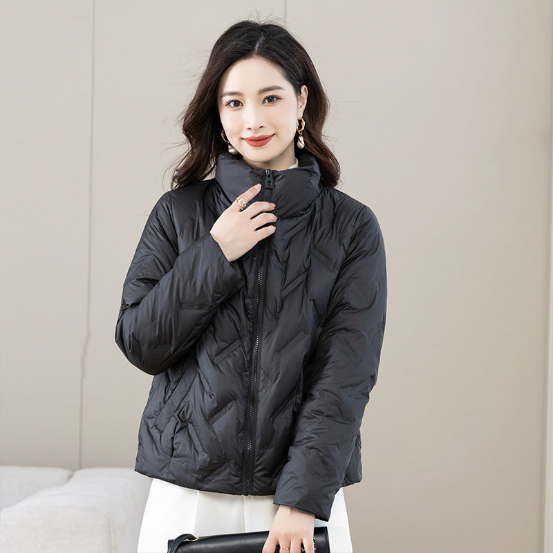 Down jacket women's light casual stand-up collar small short winter silhouette temperament white duck down thin cotton-padded coat