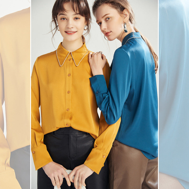 Silk shirt women's mulberry silk shirt summer summer new commuter long-sleeved square collar design niche top