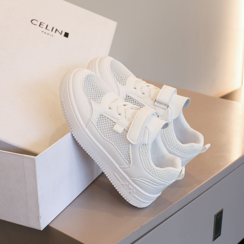 ZllKl Children's Shoes Boy White Shoes Summer Thin Children Hollow-out Breathable Mesh Shoes Girls Fashion Sports Board Shoes