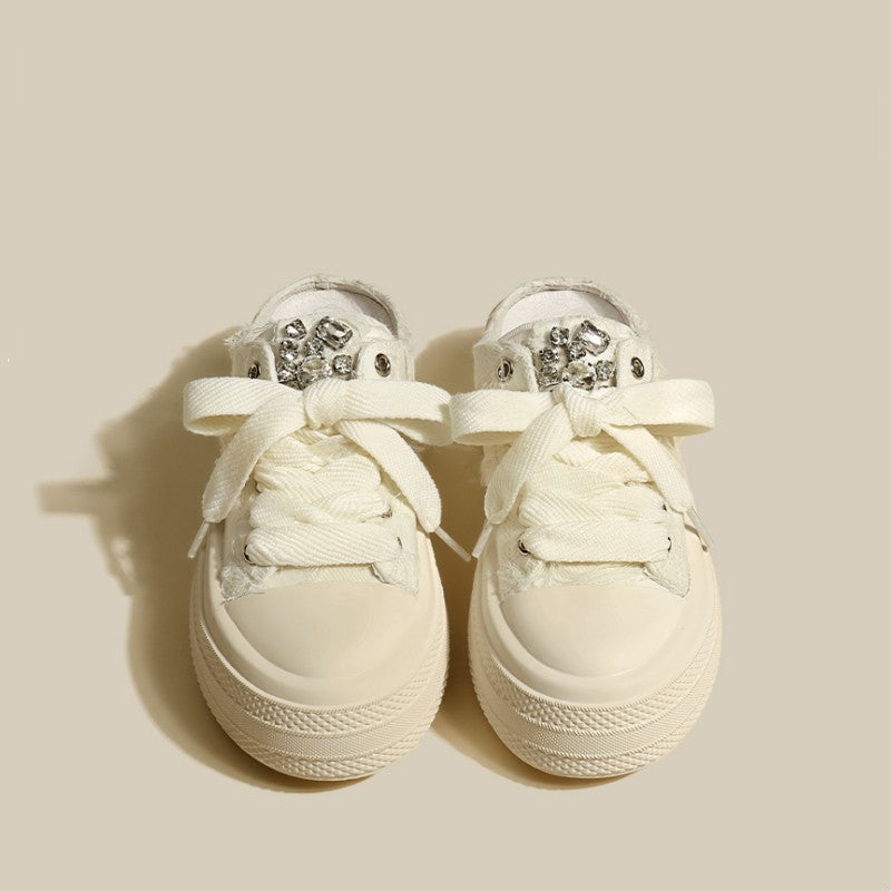 ZllKl Thick Bottom Toe Cap Half Slippers Women's Outdoor Wear Summer New Korean Style Fashionable All-Matching Casual Lace up Canvas Shoes