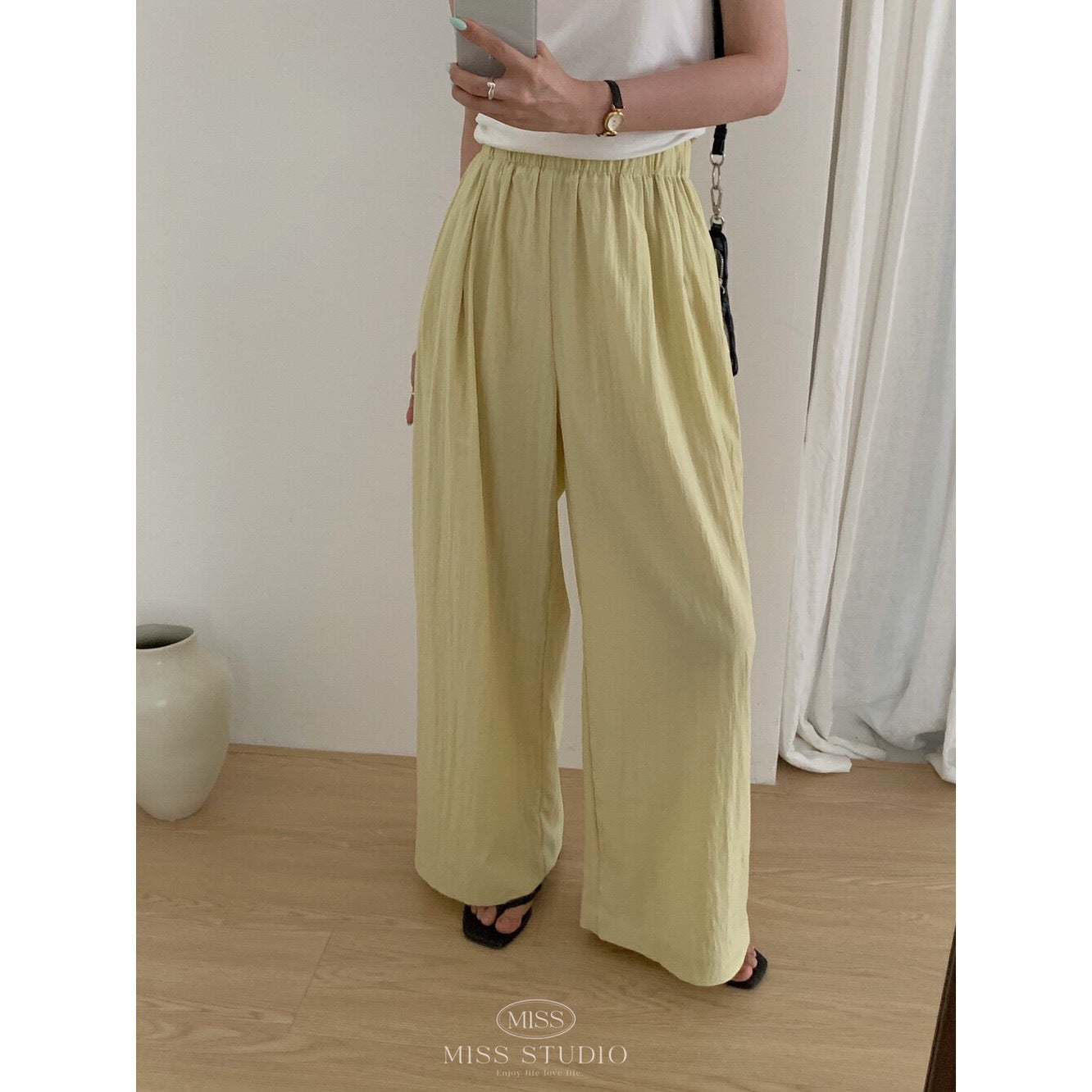 ZllKl Miss Studio Summer Korean Style Casual Elastic Waist Ruffle Comfortable Casual Pants Women's Wear W3337
