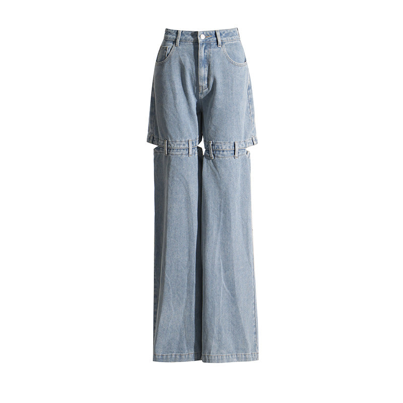 Super Loose Slimming Zhongshan Wide-Leg Pants 2025 Spring New Niche Style Unique Design Open-Leg Jeans for Women