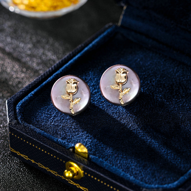 2025 S925 silver needle simple small exquisite earrings retro elegant temperament rose baroque freshwater pearl stud earrings