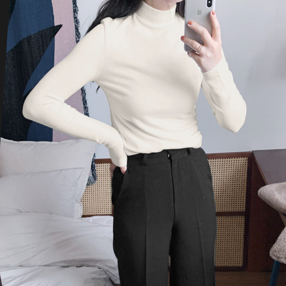 ZLLKL Special semi-turtleneck double-sided German velvet bottoming shirt for women's autumn and winter models with student warm long-sleeved women's tops