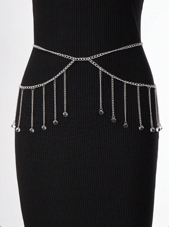 FB3416 2025 waistchain simple personality versatile multi-strip transparent bead fringed chain pendant waist chain waist decoration