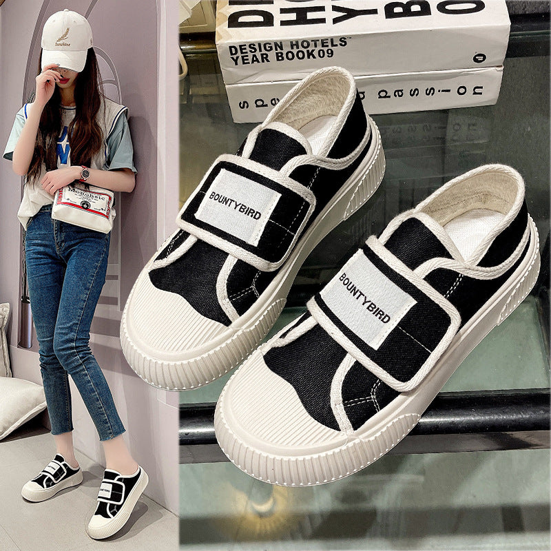 ZllKl Two-Way Ins Fashion Korean Style Magic Stick Canvas Shoes Female Spring and Autumn New Student Hight Increasing Board Shoes Street Shooting Fashion Style