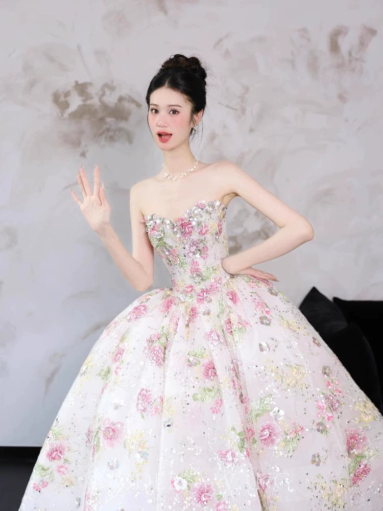 Flower fairy engagement evening dress bride morning robe morning shot high-end heavy industry student day bar mitzvah princess dress
