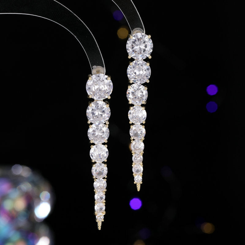 2025 S925 silver needle high-end earrings women's long modified face fashion light luxury style ice crack zircon earrings