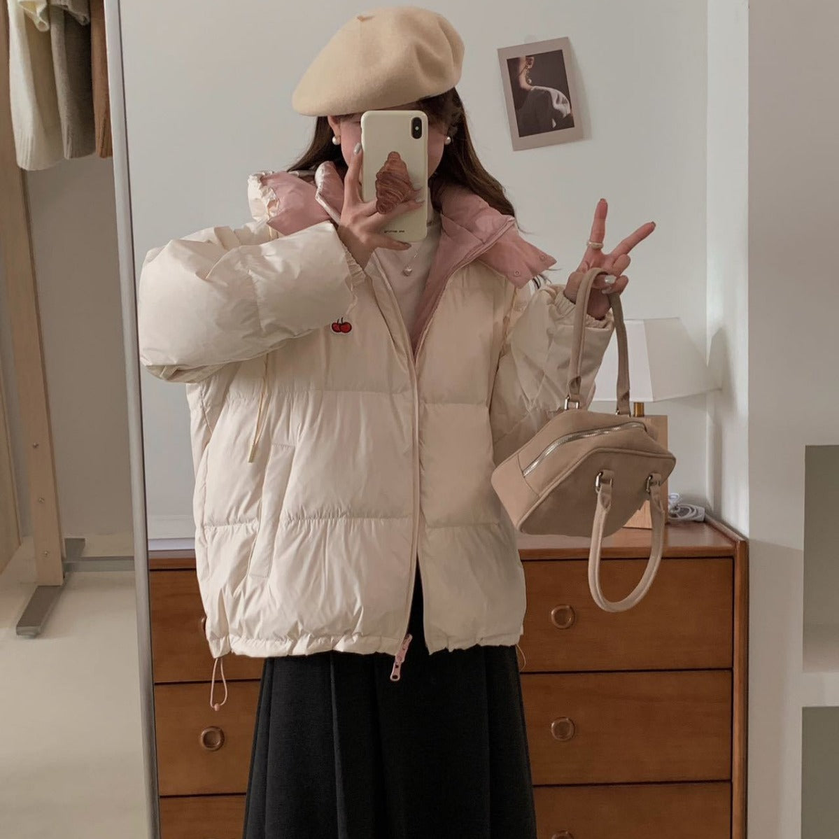 Korean trendy brand KIRSH cherry double-sided down jacket women's winter 2023 new short thickened small coat