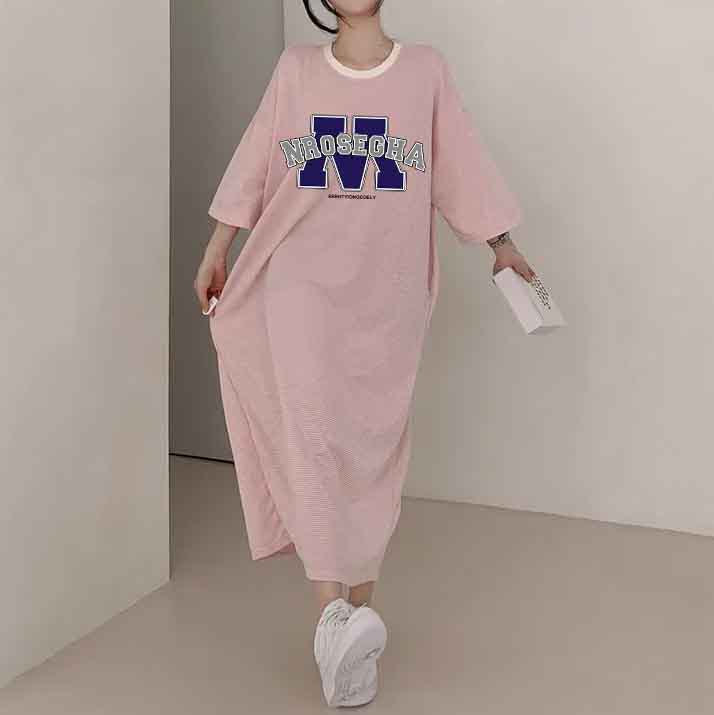 ZllKl 2025Manufacturer pure cotton short-sleeved T-shirt skirt women's summer popular new Korean version Popular style printing loose casual medium and long even