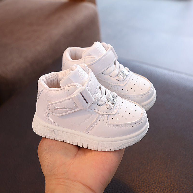 ZllKl Girls Boys Autumn New Board Shoes Soft Bottom White Shoes Breathable Mid-Top Velcro Casual Sneaker Tide