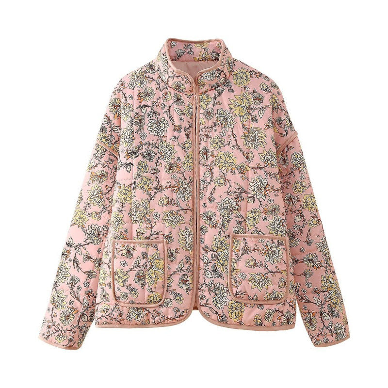 Cross-border 2025 autumn and winter European and American cross-border women's clothing street fashion casual printed cotton-padded jacket w028 6