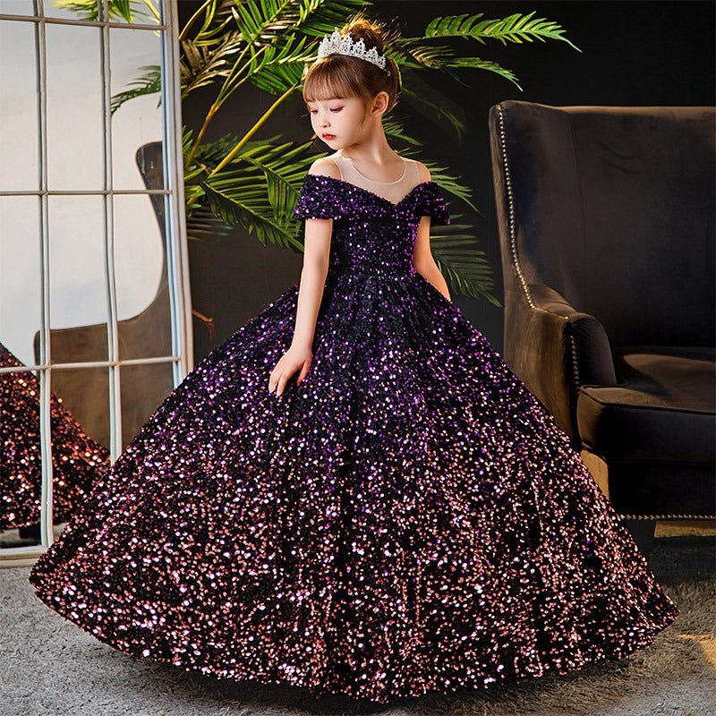 ZllKl Children's Dress Princess Dress Spring Girls Catwalk Flower Girl Tulle Tutu Host Costume for Piano Performance Dress