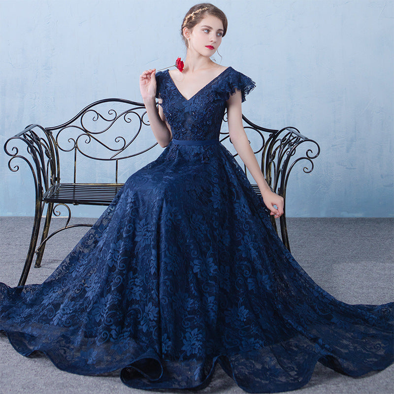 2025 Popular, , Banquet Evening Dress New Navy Blue Large Size Skinny Long Ball Dress Dress