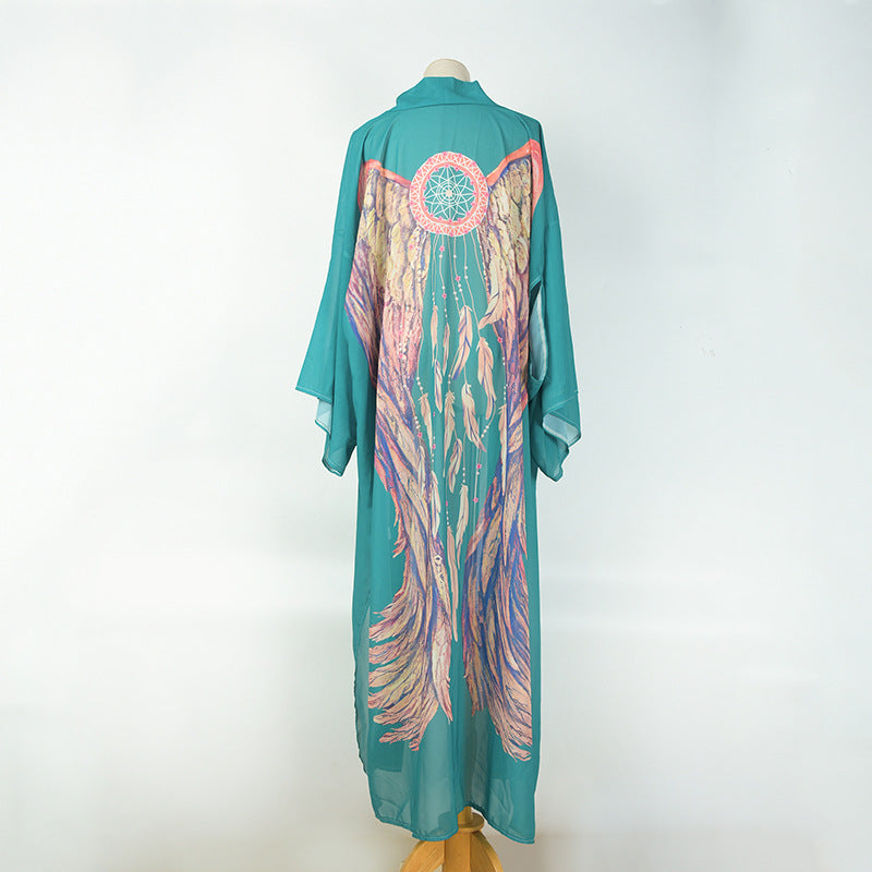 2025 printed blouse women's Manga Ocean Wings series sexy Muse long cardigan swimsuit with women