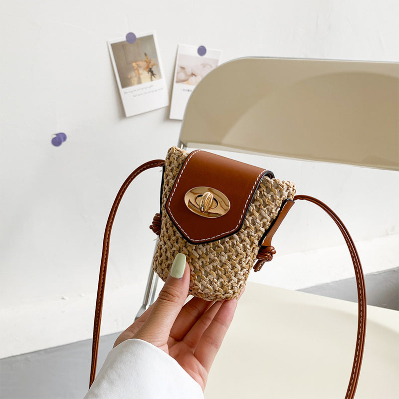 ZllKl Niche Designer Bag New Fashion All-Match Trendy Straw Crossbody Beach Bag Small Size Earphone Bag