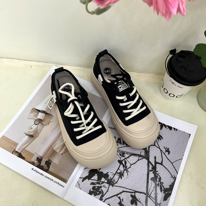 ZllKl Women's Thick-Soled Doll Head Canvas Sneakers New Bread Sports Casual All-Match White Shoes for Students