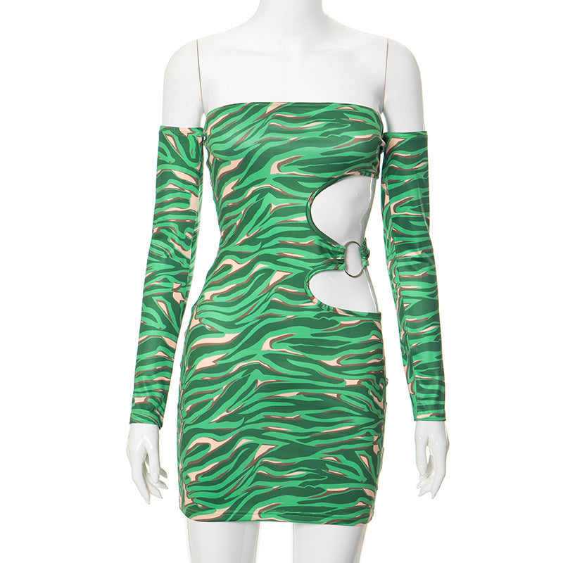 2025 Q23DS749 women's clothing spring New new long-sleeved tube top backless printed pullover hip-wrapped short dress