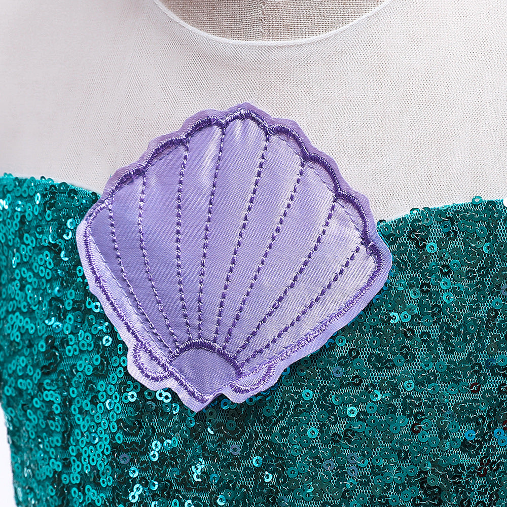 ZllKl Halloween Children's Costume Mermaid Mesh Sequins Shell Princess Dress Dress Girl's Dress Performance Costume