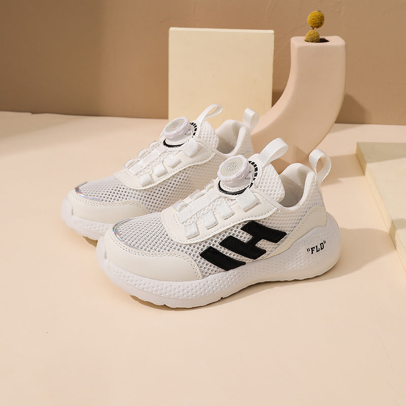 ZllKl Children's Shoes Factory Boys Single Mesh Rotating Buckle Lightweight Running Shoes 3-12 Student Shoes Girls Casual Soft Sole Sneakers