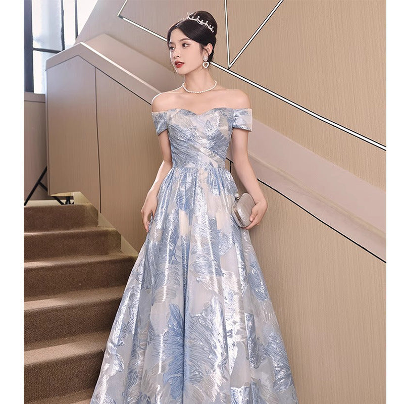 2025 one-word shoulder evening dress 2025 new temperament banquet dress graduation season school party dress