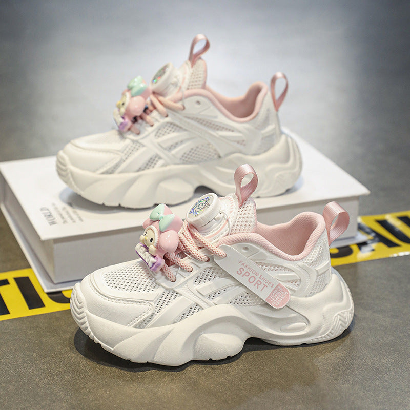 ZllKl Girls Sneaker New Spring and Summer Children's Shoes Breathable Mesh Children Single Mesh Dad Shoes