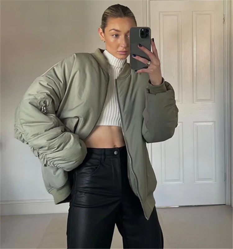 2023 autumn and winter European and American men's and women's same loose zipper cotton-padded flight jacket women's ins small fragrant baseball jacket