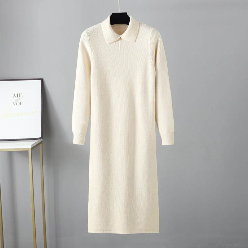 ZllKl POLO Neck Knitted Dress Long Sleeve Sweater Bottom Skirt Autumn and Winter New Medium and Long Skinny Bottom Knee Long Skirt
