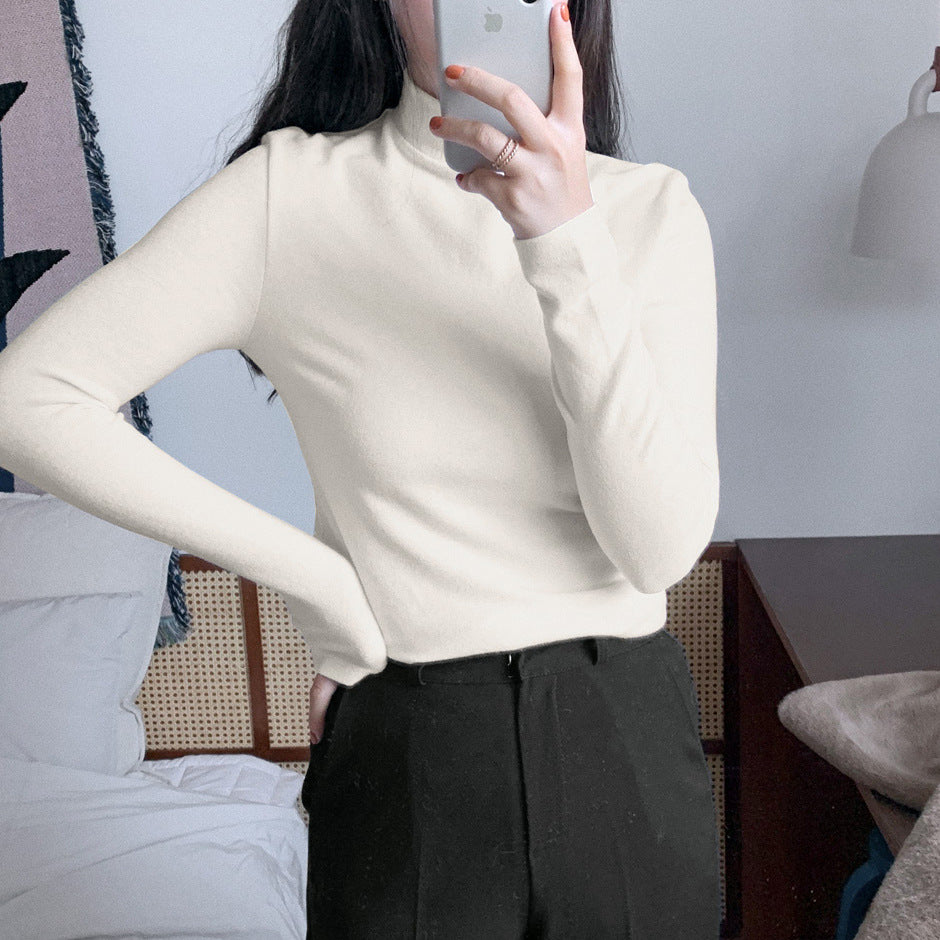 ZLLKL 6-color, semi-turtleneck double-sided German velvet bottoming shirt for women's autumn and winter, student warm long-sleeved women's top, 2025 style