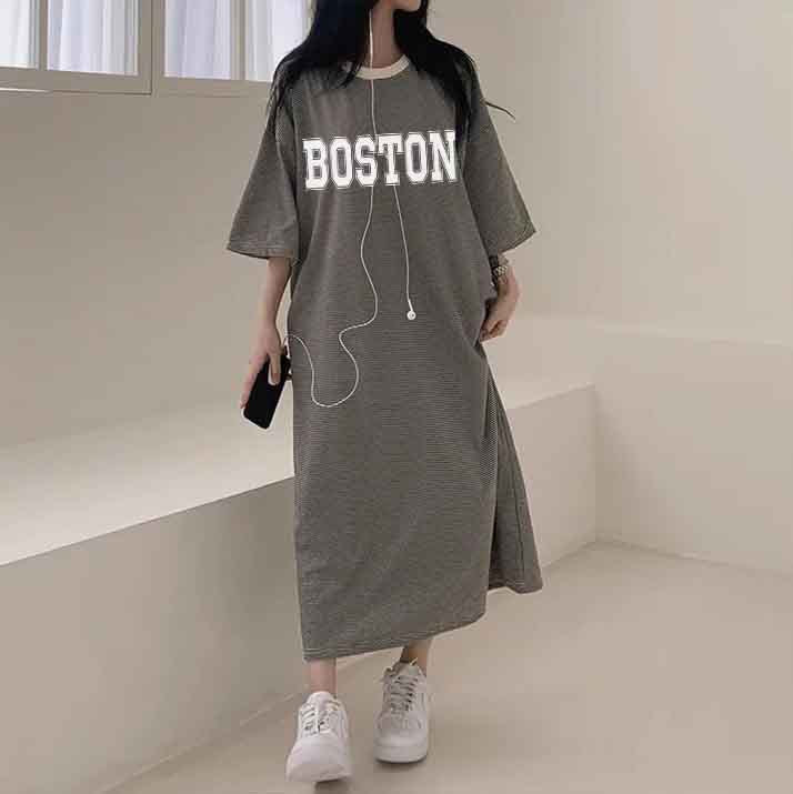 ZllKl 2025Manufacturer pure cotton high elastic beauty casual contrasting stripes pure easy to wear fashionable dress popular summer new thin T
