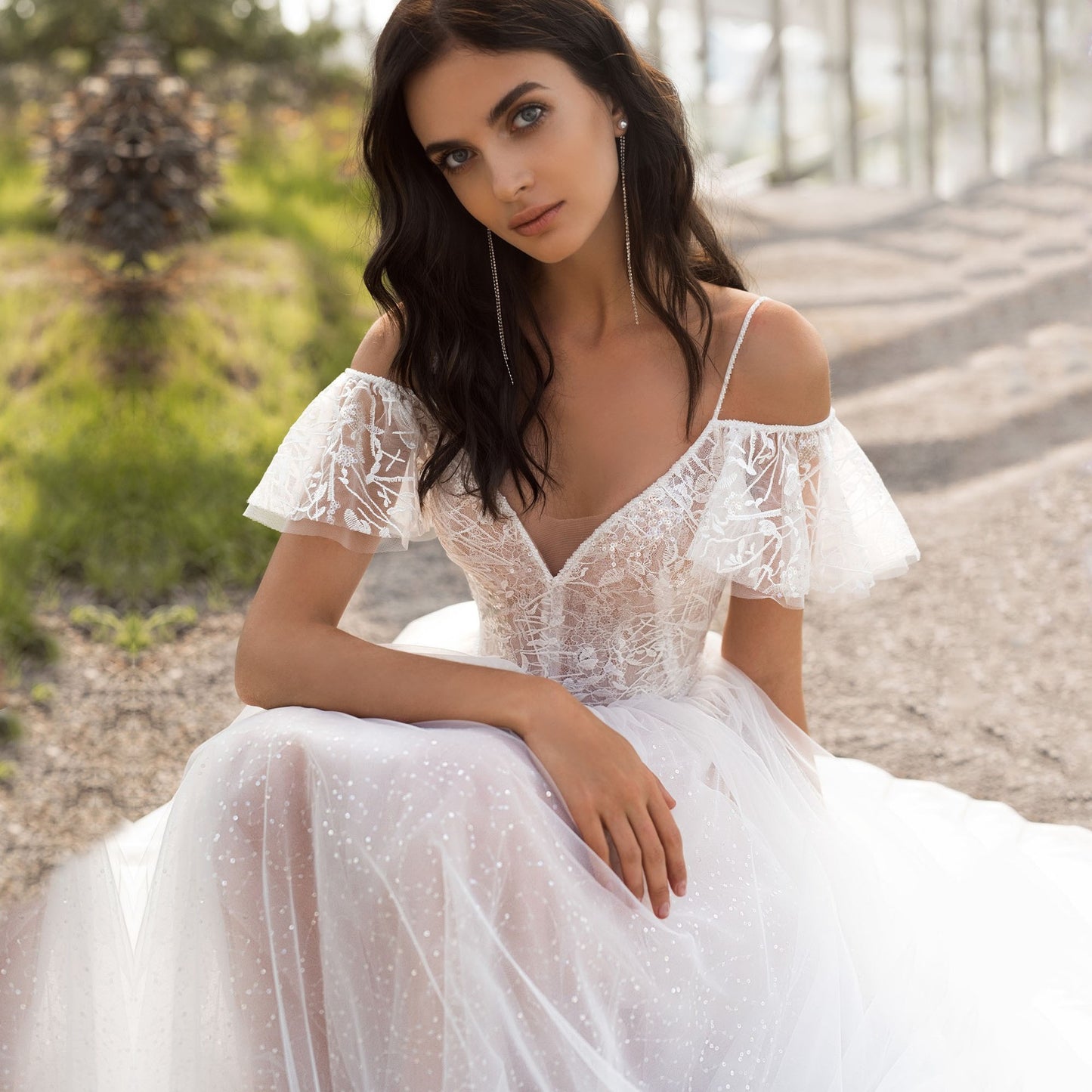 2025 new plus size wedding dress slim and thin shoulders fat lace flower word shoulder woman