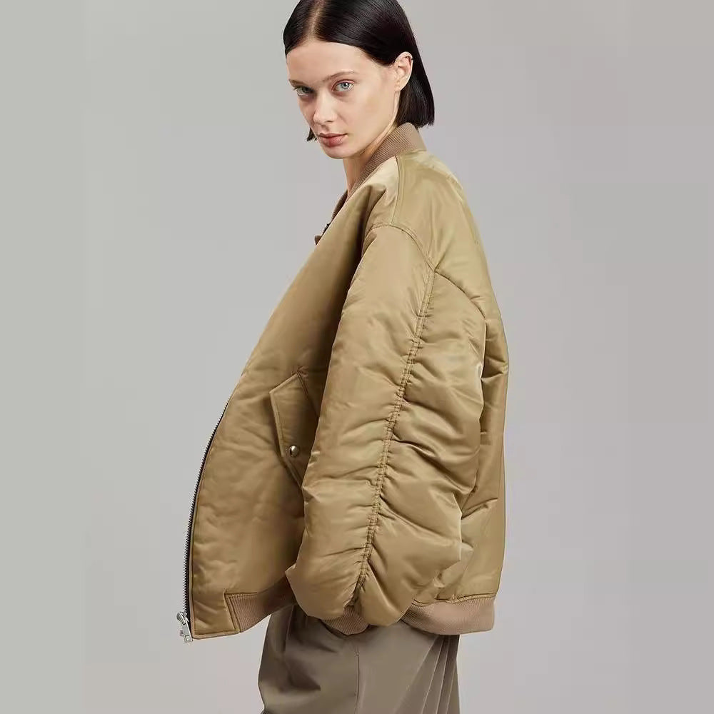 2023 autumn and winter European and American men's and women's same loose zipper cotton-padded flight jacket women's ins small fragrant baseball jacket