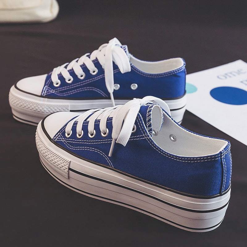 ZllKl Thick Bottom Height Increasing Canvas Shoes Female Spring New Klein Blue Red Fashion Leisure Platform Basic Board Shoes