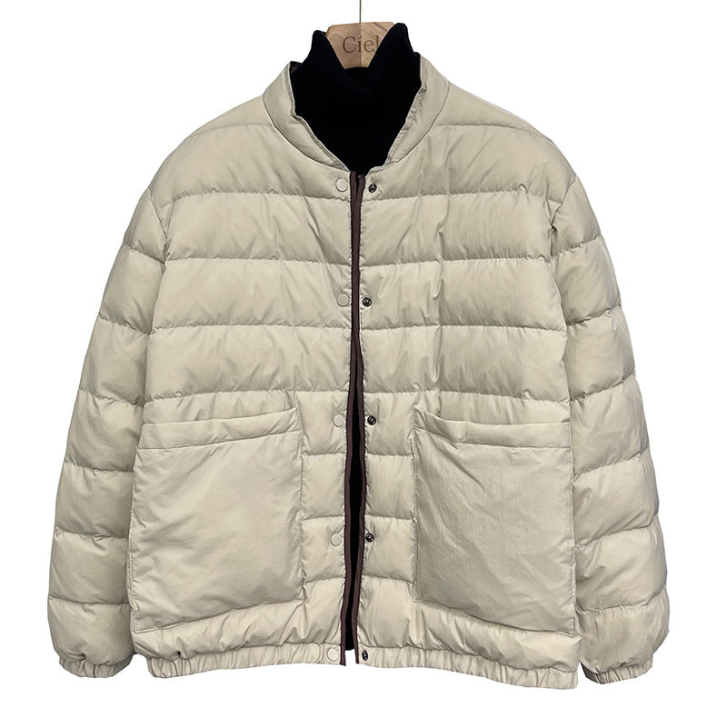 2023 autumn and winter new down jacket women's light and loose white duck down baseball collar commuter warm short jacket