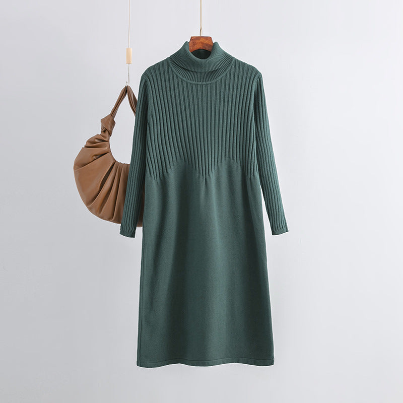 ZllKl Autumn and winter turtleneck thickened long knee sweater skirt women's New new base with loose knitted dress