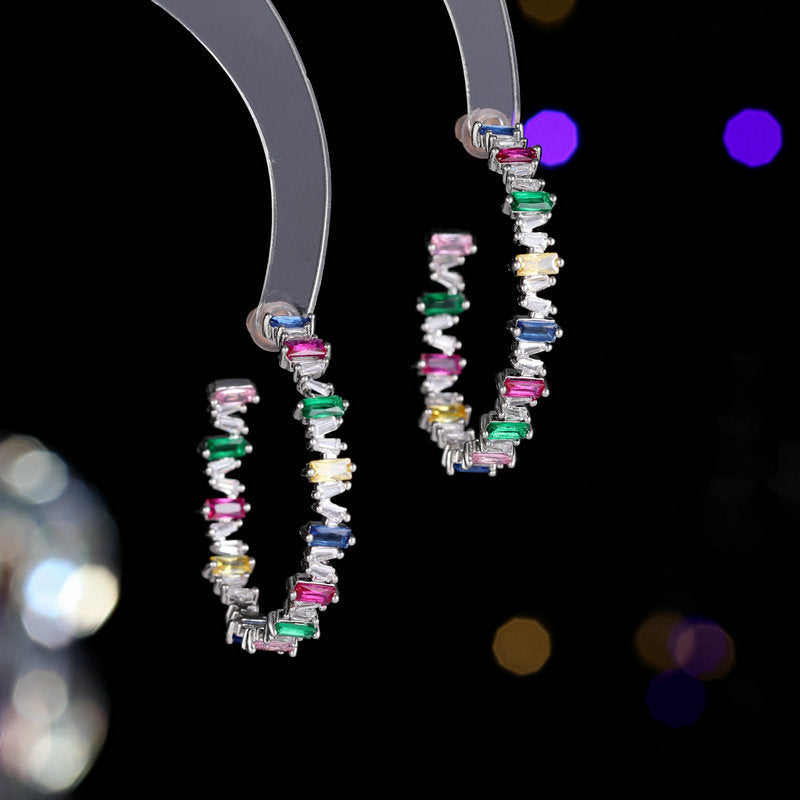 2025 popular new fashion color zircon fringed earrings 925 silver needle long temperament stud earrings wholesale earrings