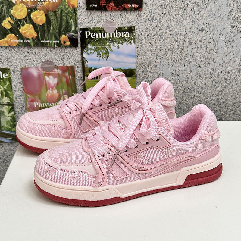 ZllKl Langzu in Stock Couple Niche Sports Casual Borad Shoes Men's Summer Gray Denim Fringe Retro Bread Shoes Women's
