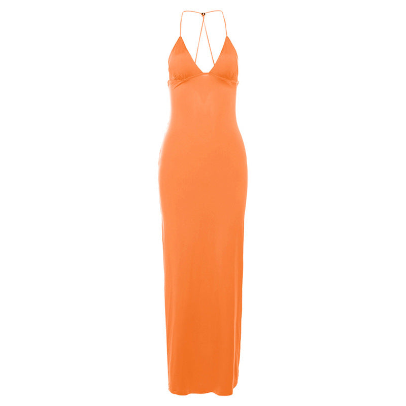 ZllKl Cross Border Summer Fashion Trends Women's New Halter Backless Slim-Fit Printed Sheath Dress