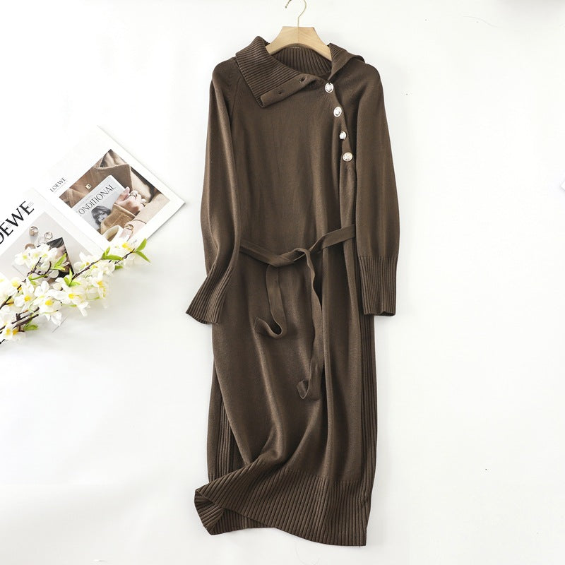 ZllKl Medium and long turtleneck sweater women's autumn and winter lazy style with coat knitted skirt knee temperament dress