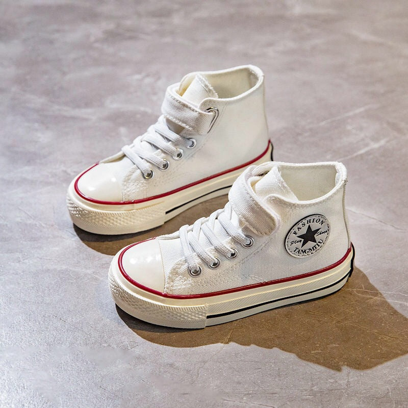 ZllKl Children's High-Top Canvas Shoes Spring New Girls Internet-Famous Skateboard Shoes Middle and Big Children Magic Stick Shoes Boy's Cloth Shoes