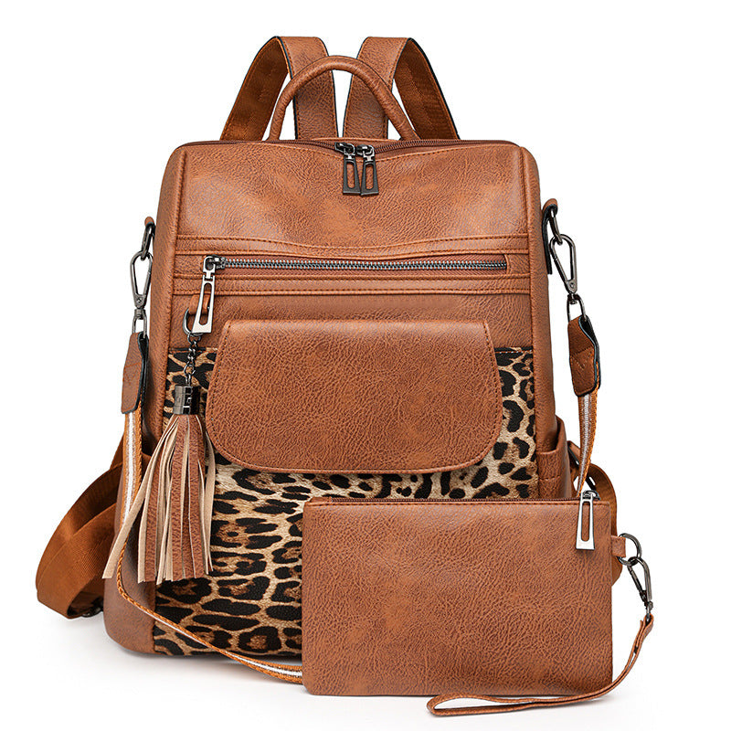 2025 New retro leopard print fashion women's backpack large capacity backpack women's casual backpack wholesale