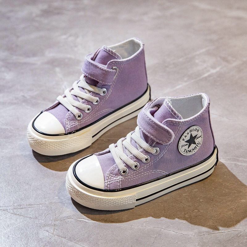 ZllKl Children's High-Top Canvas Shoes Spring New Girls Internet-Famous Skateboard Shoes Middle and Big Children Magic Stick Shoes Boy's Cloth Shoes