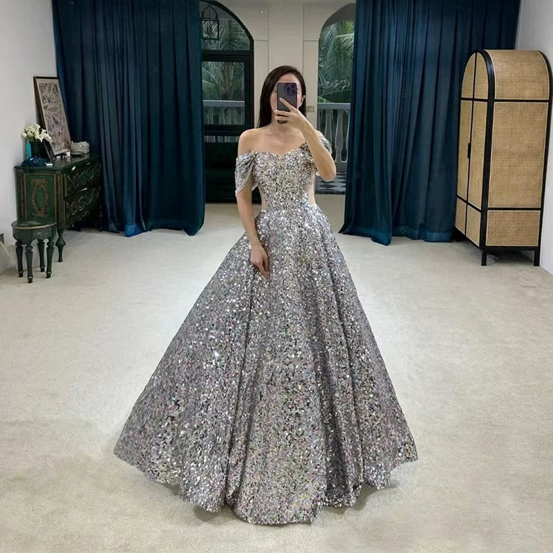 Evening Dress Female Senior Sense Hosting Student Day Bar Mitzvah Art Exam Bright Silver Toasting Dress Bridal Princess Dress
