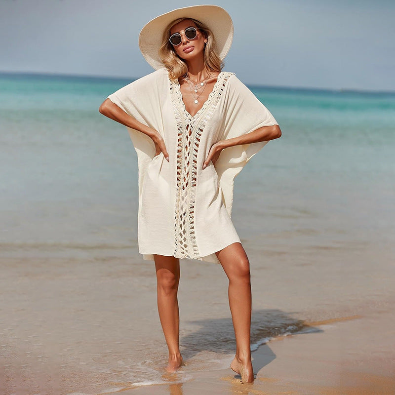 2025 Women's blouse New women's clothing hand crochet splicing loose dress beach bikini exterior